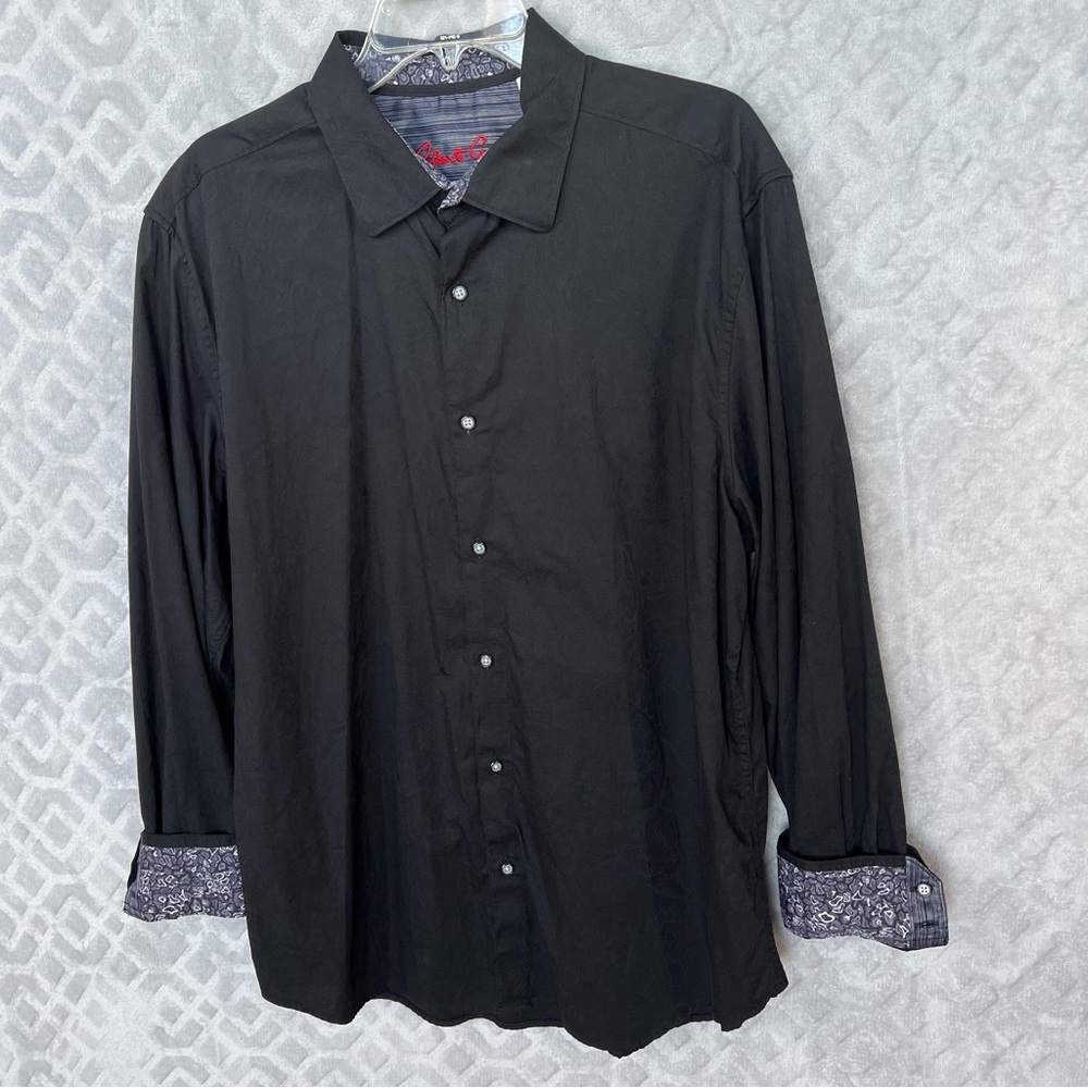 Robert Graham Men’s Black Button Down Shirt with Paisley Print Collared Size 2XL